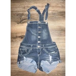 Women's Distressed Blue Jeans Overalls shorts